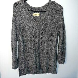 Gray Knit Hollister Woven  v neck Sweater Women XS